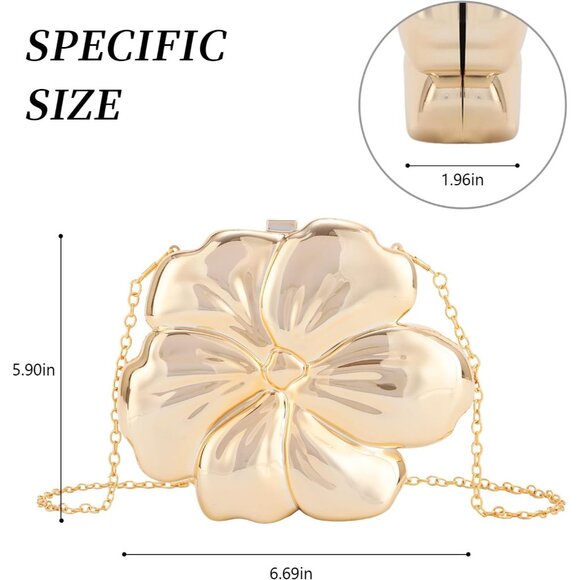 Unique Gold Acrylic Floral Clutch Purse with Removable Shoulder Strap Stylish Ev - Picture 2 of 6